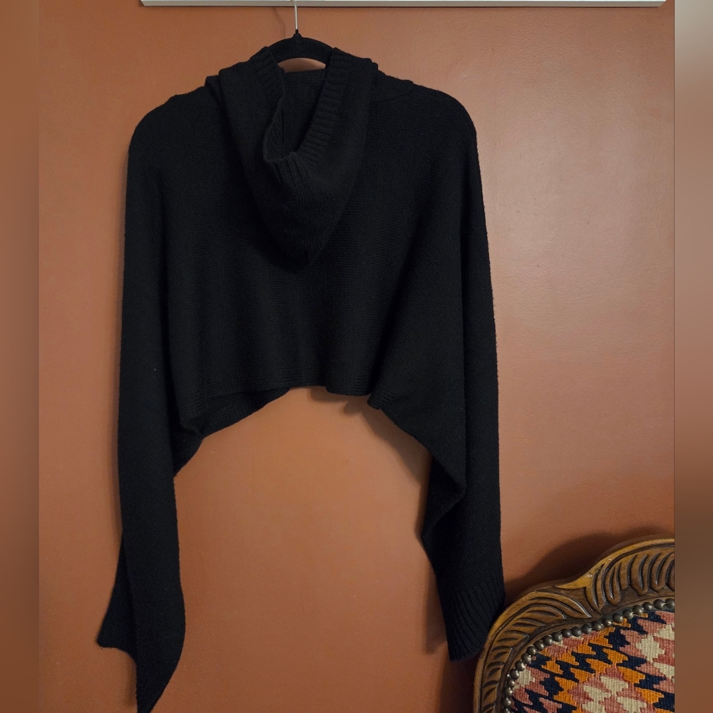 Polo Garage Black Hooded Knit Poncho Sweater One Size - Picture 3 of 6